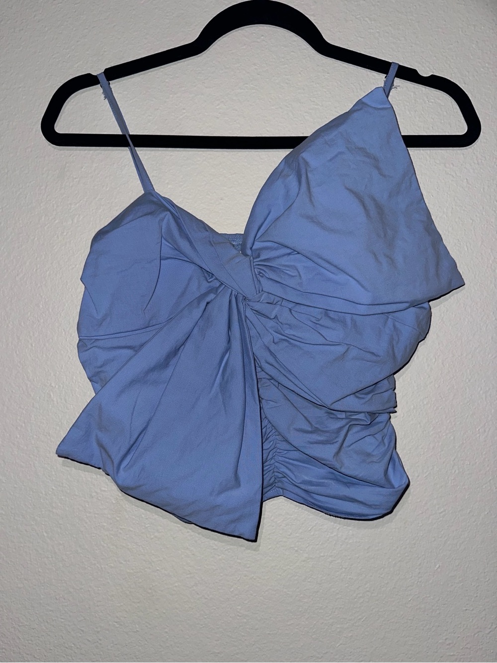Entro Blue Bow Front Ruched Spaghetti Strap Top